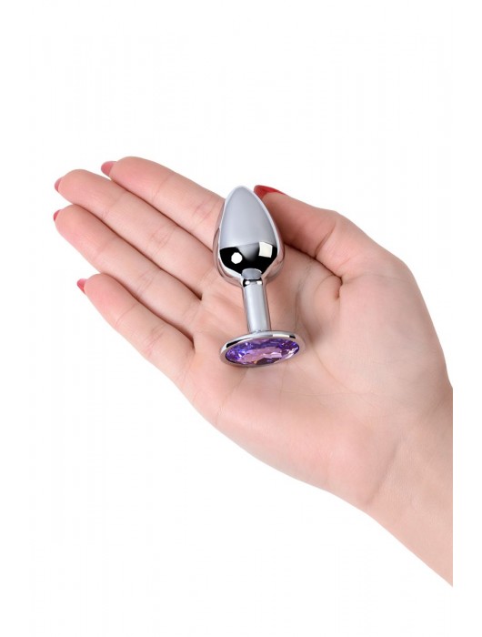 Серебристая конусовидная анальная пробка с фиолетовым кристаллом - 7 см. - ToyFa - купить с доставкой в Новом Уренгое