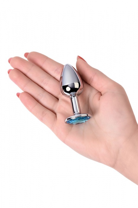 Серебристая конусовидная анальная пробка с голубым кристаллом - 7 см. - ToyFa - купить с доставкой в Новом Уренгое