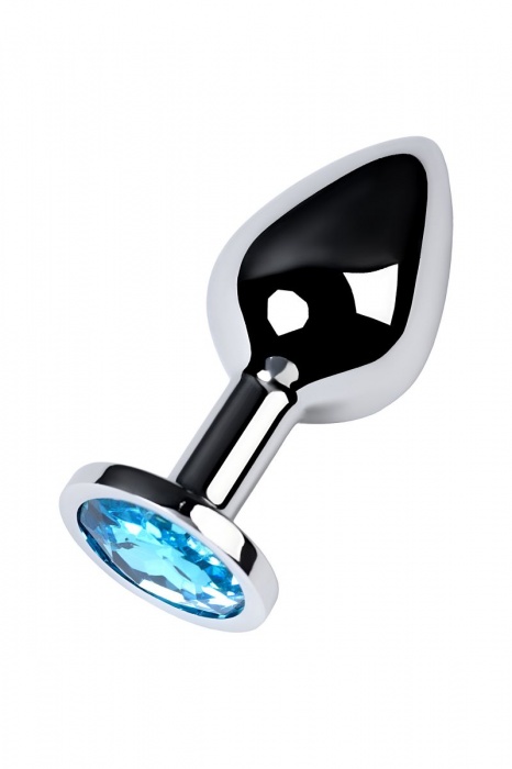 Серебристая конусовидная анальная пробка с голубым кристаллом - 8 см. - ToyFa - купить с доставкой в Новом Уренгое