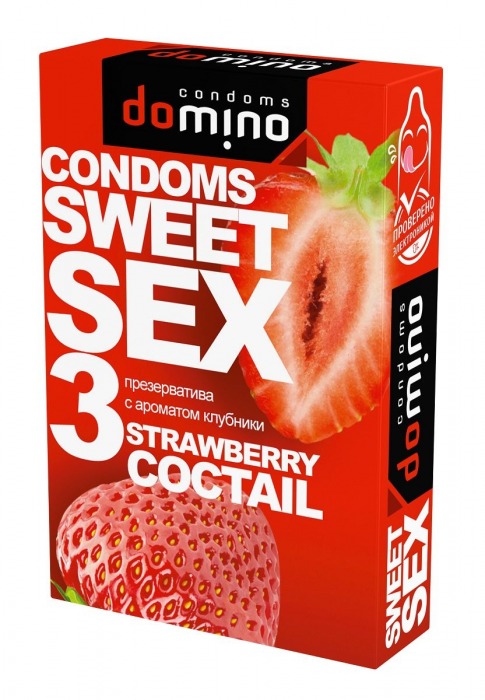 Презервативы для орального секса DOMINO Sweet Sex с ароматом клубничного коктейля  - 3 шт. - Domino - купить с доставкой в Новом Уренгое