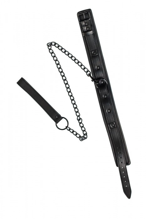 Черный ошейник с поводком Kinky - Lola Games - купить с доставкой в Новом Уренгое
