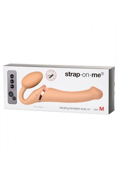 Телесный безремневой вибрострапон Silicone Bendable Strap-On M - Strap-on-me - купить с доставкой в Новом Уренгое