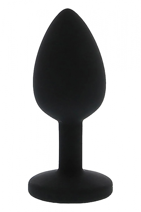 Черная гладкая анальная пробка с розовым кристаллом - 7 см. - Dream Toys