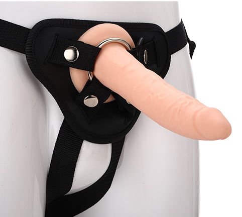 Телесный страпон на черных трусиках STRAP ON REAL DILDO - 20 см. - Dream Toys - купить с доставкой в Новом Уренгое