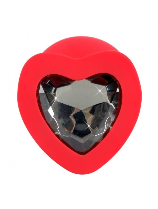 Красная силиконовая анальная пробка с черным стразом-сердечком - 9,3 см. - Orion - купить с доставкой в Новом Уренгое