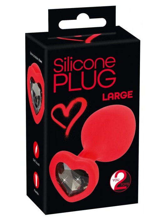 Красная силиконовая анальная пробка с черным стразом-сердечком - 9,3 см. - Orion - купить с доставкой в Новом Уренгое