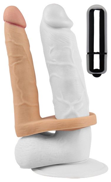 Телесная вибронасадка для двойного проникновения The Ultra Soft Double-Vibrating - 15,8 см. - Lovetoy - купить с доставкой в Новом Уренгое