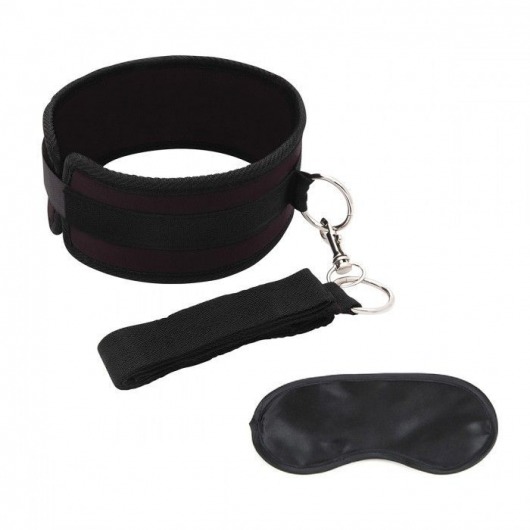 Черный ошейник с длинным поводком Collar and Leash Set - Lux Fetish - купить с доставкой в Новом Уренгое