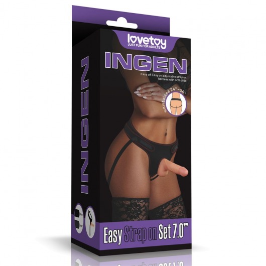 Телесная насадка с черными трусиками Easy Strapon Set 7.0 - 18 см. - Lovetoy - купить с доставкой в Новом Уренгое