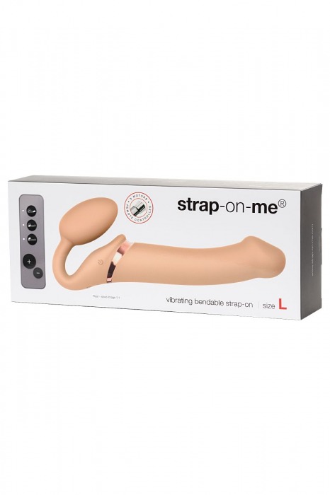 Телесный безремневой вибрострапон Vibrating Bendable Strap-On L - Strap-on-me - купить с доставкой в Новом Уренгое