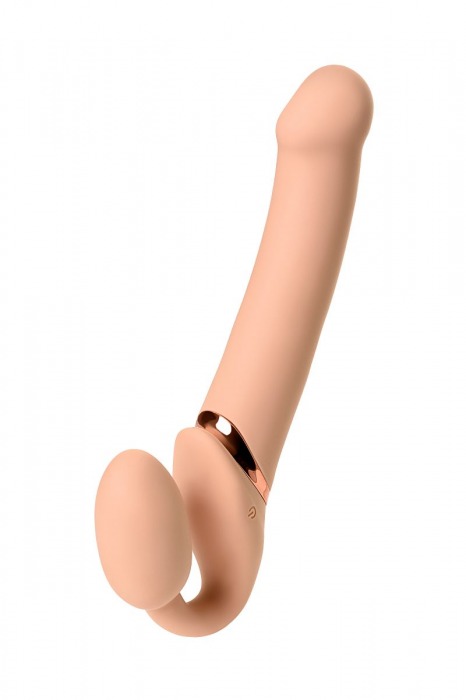 Телесный безремневой вибрострапон Vibrating Bendable Strap-On L - Strap-on-me - купить с доставкой в Новом Уренгое