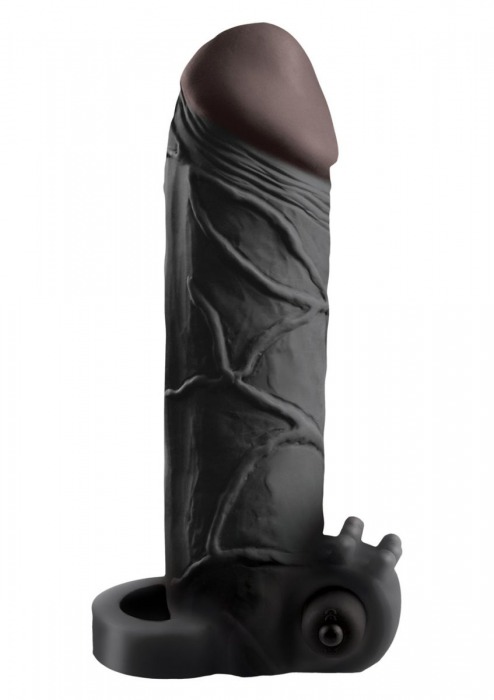 Чёрная вибронасадка с кольцом Vibrating Real Feel 2 Extension - 16 см. - Pipedream - в Новом Уренгое купить с доставкой