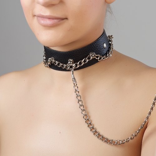 Чёрный ошейник из натуральной кожи - Sitabella - купить с доставкой в Новом Уренгое