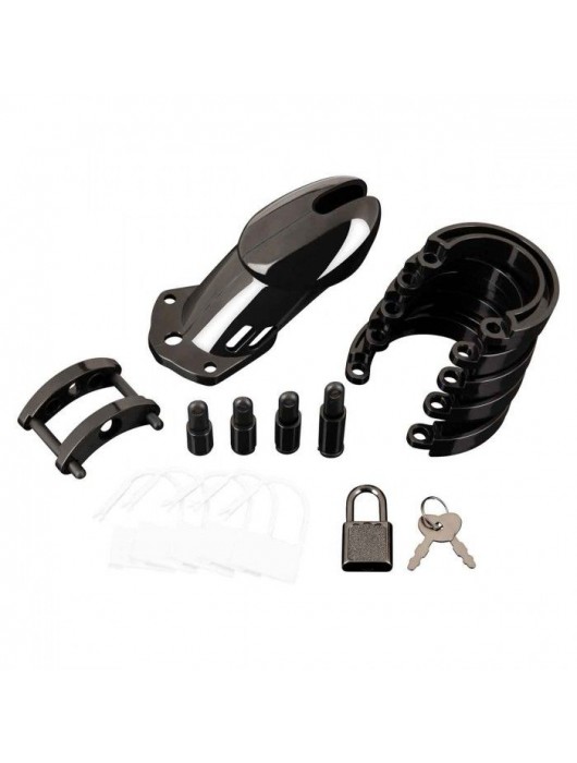 Черная акриловая клетка целомудрия для члена с замком - BlueLine - купить с доставкой в Новом Уренгое