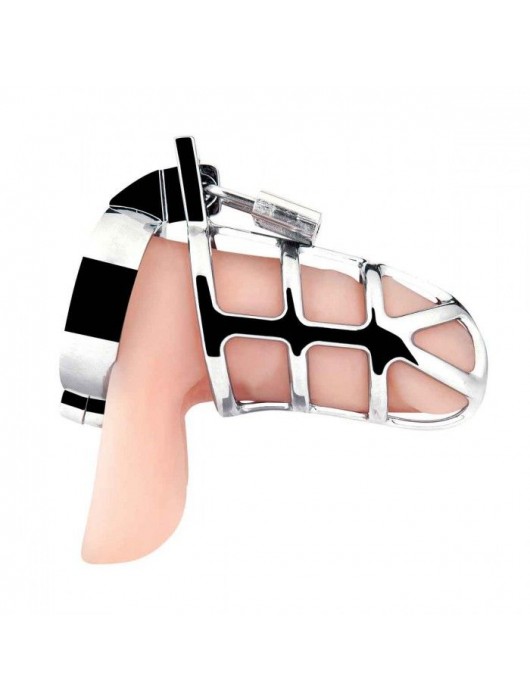 Серебристая металлическая клетка для члена с замком Enslave Cock Cage - BlueLine - купить с доставкой в Новом Уренгое