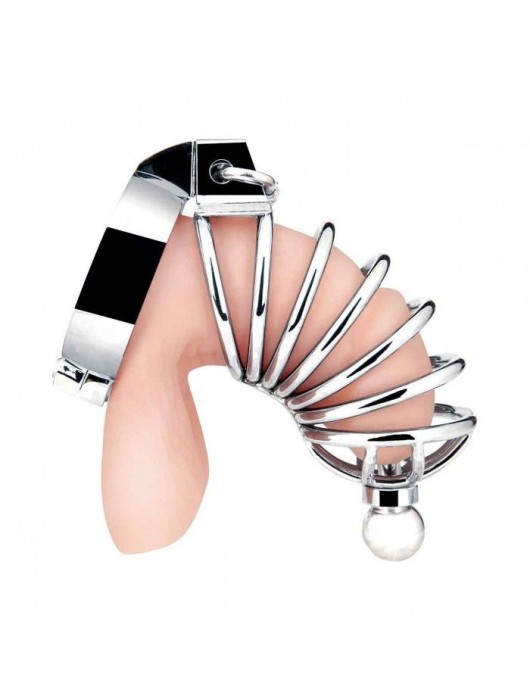 Серебристая клетка для члена Urethral Play Cage - BlueLine - купить с доставкой в Новом Уренгое
