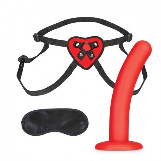 Красный поясной фаллоимитатор Red Heart Strap on Harness   5in Dildo Set - 12,25 см. - Lux Fetish - купить с доставкой в Новом Уренгое