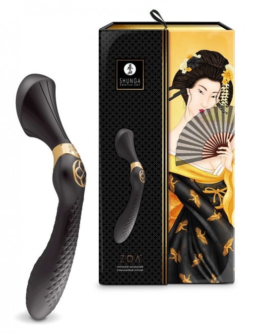 Черный двусторонний вибростимулятор ZOA - 26,5 см. - Shunga