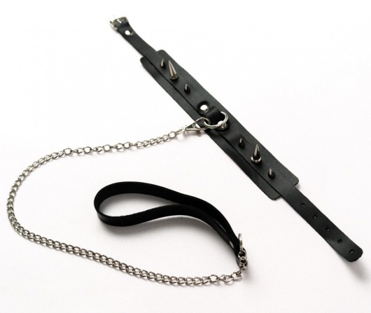 Черный ошейник с шипами и поводком - Crazy Handmade - купить с доставкой в Новом Уренгое