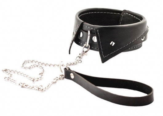 Черный ошейник-воротничок с металлическим поводком - Crazy Handmade - купить с доставкой в Новом Уренгое