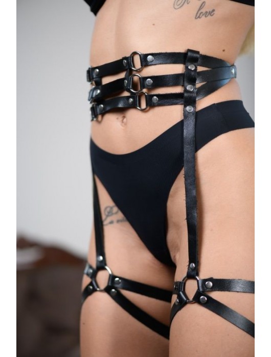 Кожаные гартеры на поясе Esteria - БДСМ Арсенал - купить с доставкой в Новом Уренгое
