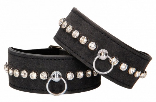 Черные наручники Diamond Studded Wrist Cuffs - Shots Media BV - купить с доставкой в Новом Уренгое