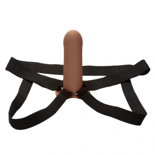 Коричневый фаллопротез из силикона Extension with Harness - 15,75 см. - California Exotic Novelties - купить с доставкой в Новом Уренгое