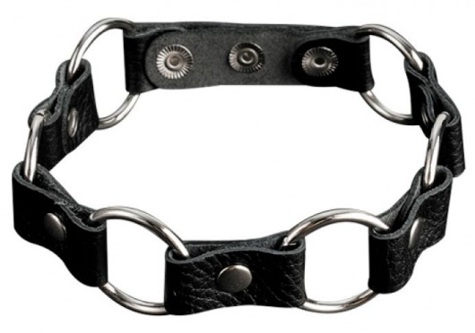 Кожаный черный ошейник с кольцами - Sitabella - купить с доставкой в Новом Уренгое