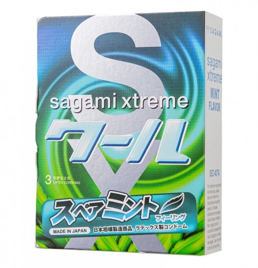 Презервативы Sagami Xtreme Mint с ароматом мяты - 3 шт. - Sagami - купить с доставкой в Новом Уренгое