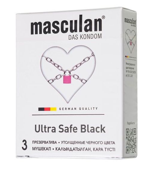 Ультрапрочные презервативы Masculan Ultra Safe Black - 3 шт. - Masculan - купить с доставкой в Новом Уренгое