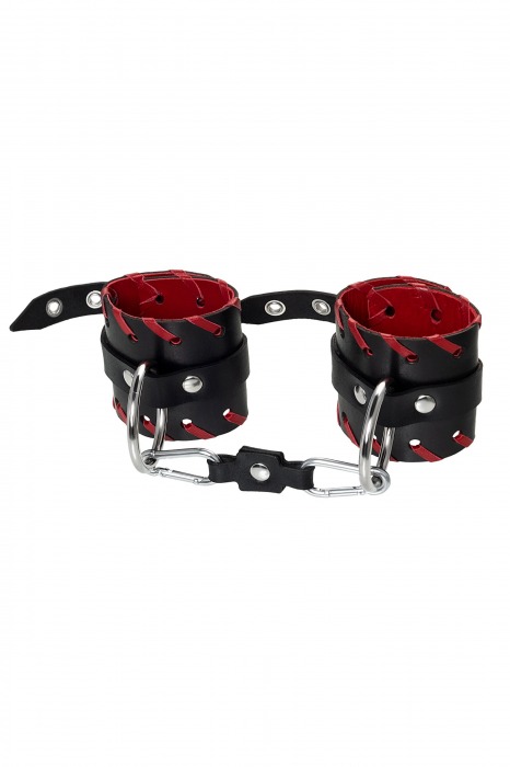 Черно-красные наручники из натуральной кожи - Pecado - купить с доставкой в Новом Уренгое