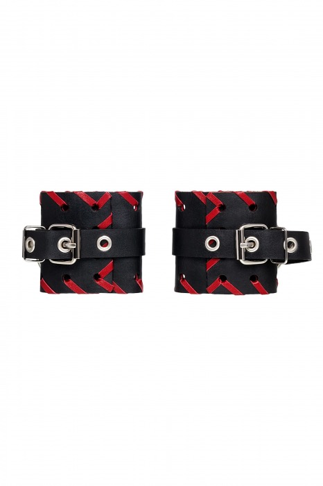 Черно-красные наручники из натуральной кожи - Pecado - купить с доставкой в Новом Уренгое