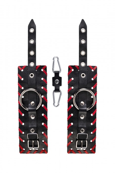Черно-красные наручники из натуральной кожи - Pecado - купить с доставкой в Новом Уренгое