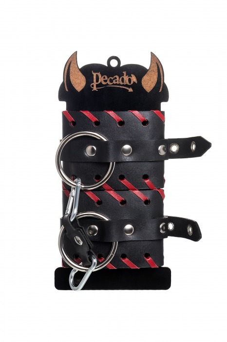 Черно-красные наручники из натуральной кожи - Pecado - купить с доставкой в Новом Уренгое