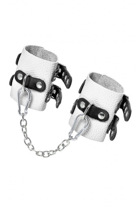 Бело-черные наручники с двумя ремешками и люверсами - Pecado - купить с доставкой в Новом Уренгое