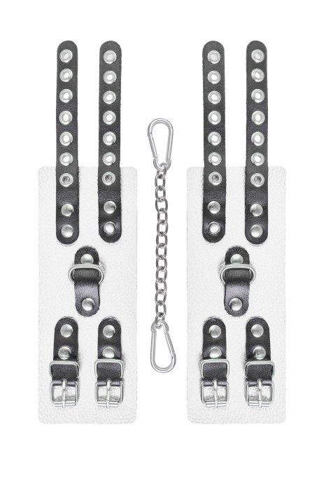 Бело-черные наручники с двумя ремешками и люверсами - Pecado - купить с доставкой в Новом Уренгое