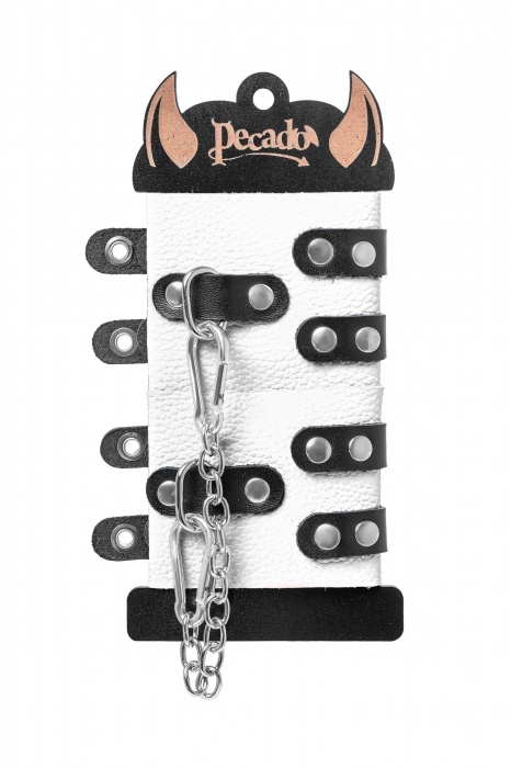 Бело-черные наручники с двумя ремешками и люверсами - Pecado - купить с доставкой в Новом Уренгое