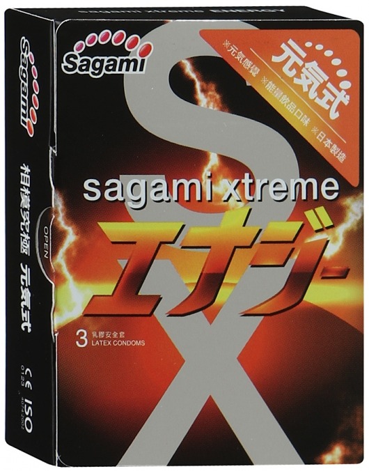 Презервативы Sagami Xtreme ENERGY с ароматом энергетика - 3 шт. - Sagami - купить с доставкой в Новом Уренгое