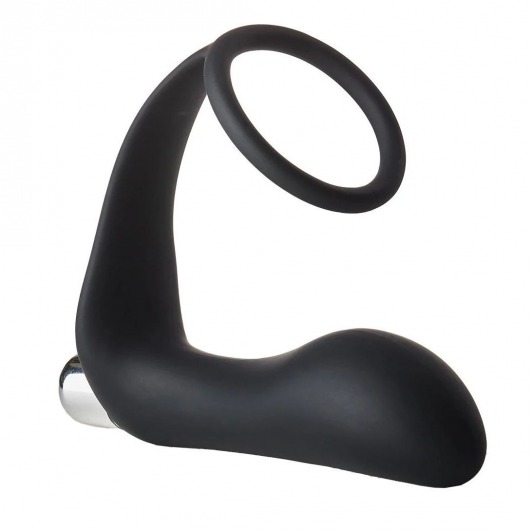 Черное эрекционное кольцо с вибропробкой Vibrating Anal Plug With Cockring - Dream Toys - в Новом Уренгое купить с доставкой