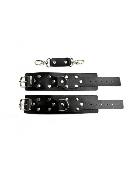 Черные кожаные наручники Sex Game - БДСМ Арсенал - купить с доставкой в Новом Уренгое