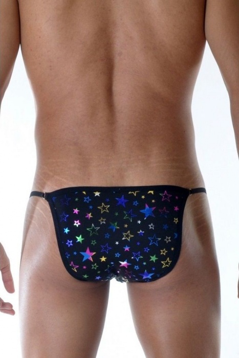 Черные мужские трусы-танга с разноцветными блестящими звездами - Don Moris купить с доставкой