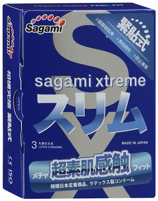 Розовые презервативы Sagami Xtreme FEEL FIT 3D - 3 шт. - Sagami - купить с доставкой в Новом Уренгое