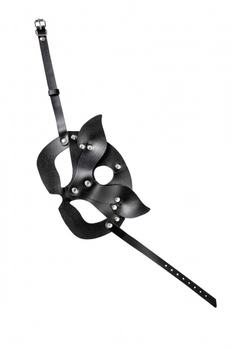 Черная кожаная рельефная маска кошки - Pecado - купить с доставкой в Новом Уренгое