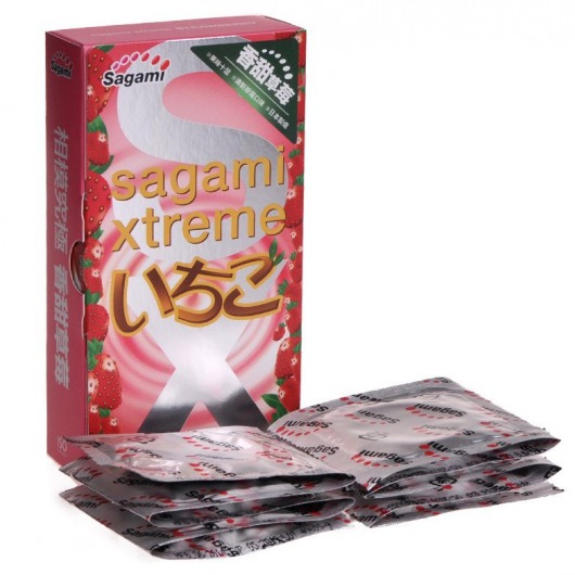 Презервативы Sagami Xtreme Strawberry c ароматом клубники - 10 шт. - Sagami - купить с доставкой в Новом Уренгое