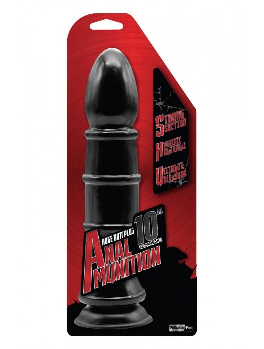 Чёрный анальный фаллоимитатор с рёбрышками - 25,4 см. - NMC