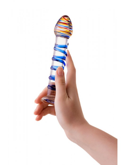 Прозрачный фаллос из стекла со спиралью по телу - 18 см. - Sexus