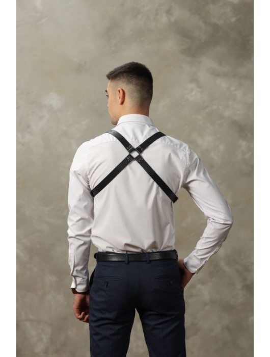 Черная мужская кожаная портупея №4 - БДСМ Арсенал - купить с доставкой в Новом Уренгое