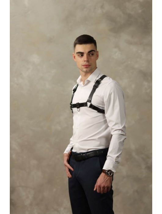 Черная мужская кожаная портупея №4 - БДСМ Арсенал - купить с доставкой в Новом Уренгое