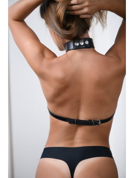 Черная кожаная сбруя с ошейником plus size из нежной кожи - БДСМ Арсенал - купить с доставкой в Новом Уренгое