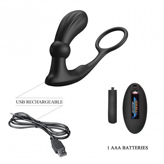 Черный вибростимулятор простаты Warren с эрекционным кольцом - Baile - в Новом Уренгое купить с доставкой